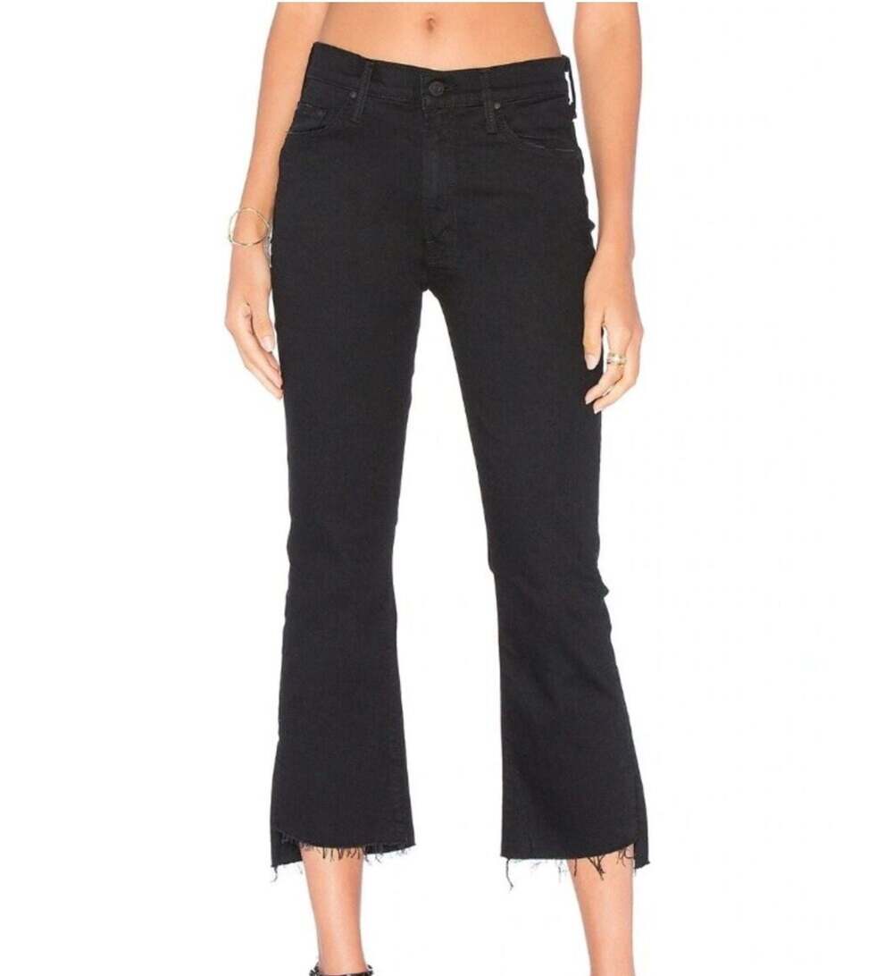 MOTHER The Insider Crop Step Fray High-Rise Black Jeans Size 28